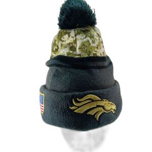 Authentic New Era Denver Broncos Salute To Service Knit PomPom Hat Fleece Lined.